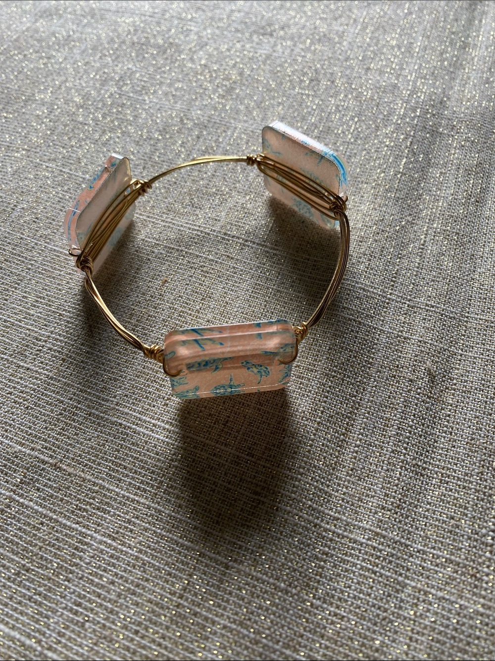 Gold Wire Bracelet with Peach and Aqua Glass Accent Beads
